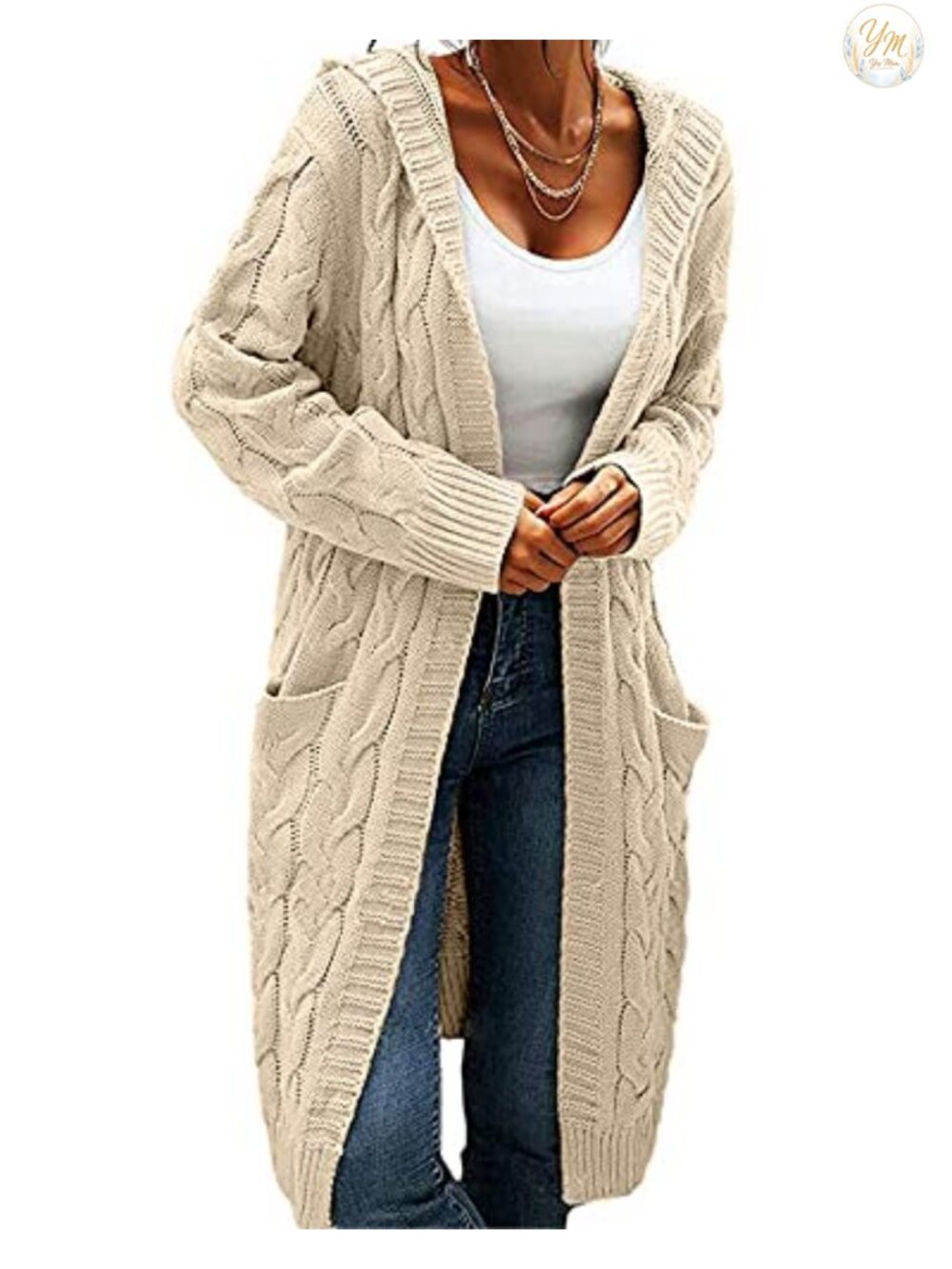 Women's Hooded Chunky Cable Knit Cardigan Sweater Coat